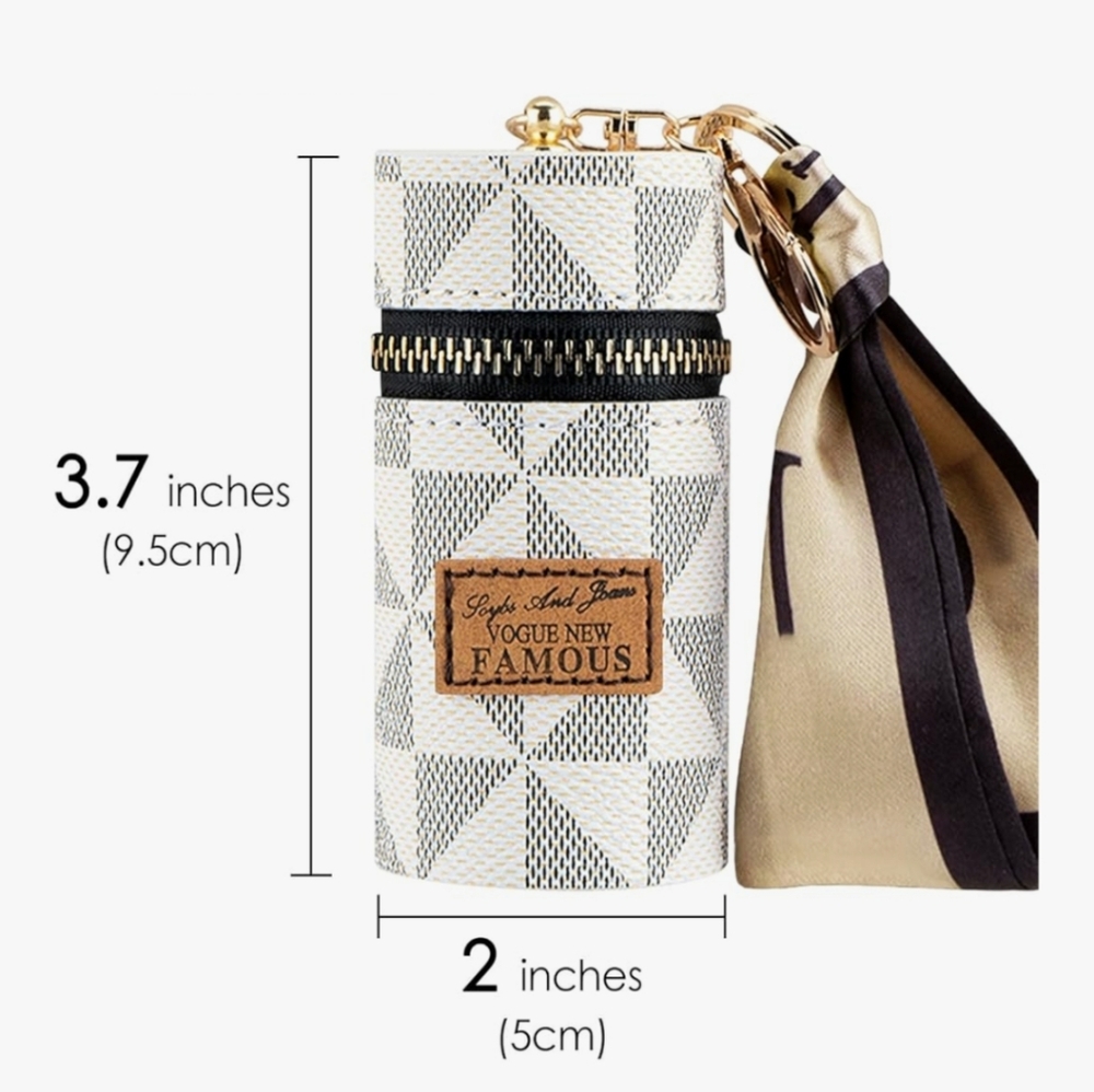 Checkered Travel Lipstick Case Keychain Charm Bag Accessory Clean Girl Essential - Picture 3 of 5